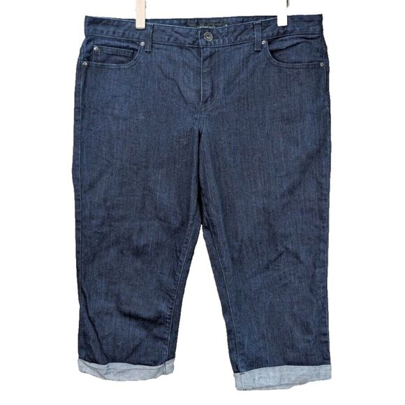 Calvin Klein Jeans Women's 16 Blue Crop Capri Leg Cuffed Hem Stretch Denim Pants - Picture 1 of 12